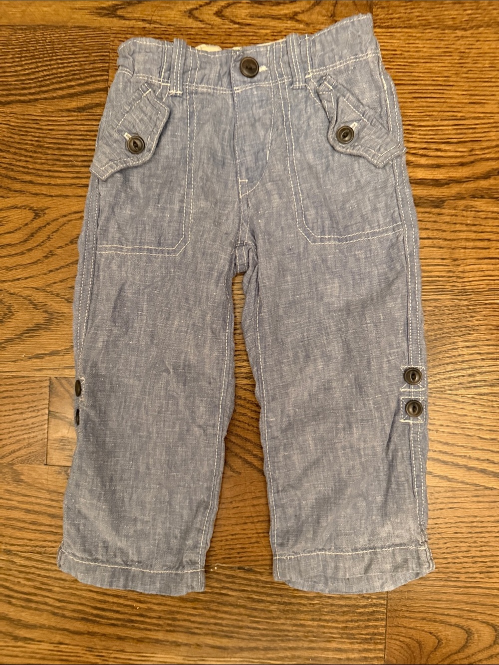 GAP Chambray Button-Detail Casual Pants - Light Blue